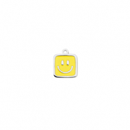 Ciondoli in acciaio inossidabile quadrato con smiley argento-giallo