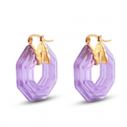 Orecchini resina alla esagono oro-trasparente viola