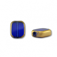 Perline di vetro rettangolo blu trasparente-oro