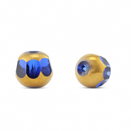 Perline di vetro tonda blu trasparente-oro