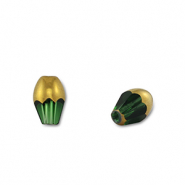 Perline di vetro ovale verde trasparente-oro