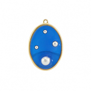 Pendenti in resina ovale con perline oro-blu-bianco