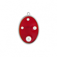 Pendenti in resina ovale con perline argento-rosso-bianco