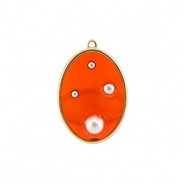 Pendenti in resina ovale con perline oro-arancione-bianco