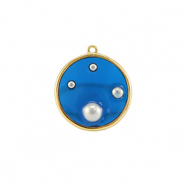 Pendenti in resina tonda con perline oro-blu-bianco