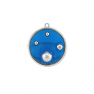 Pendenti in resina tonda con perline argento-blu-bianco
