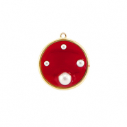 Pendenti in resina tonda con perline oro-rosso-bianco