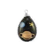 Pendenti in resina ovale galassia argento-blu-oro-glitterato
