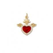Metallo TQ in ottone ciondolo cuore con ala oro-rosso