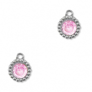 Ciondoli in acciaio inossidabile zircone tonda argento-rosa chiaro