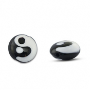 Perline di vetro dipinte a mano Yin & Yang nero-bianco