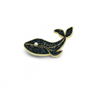 Broches balena con perla oro-blu scuro-bianco