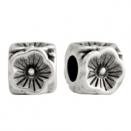 Perline di metallo DQ 5mm cubo fiore argento antico (privo di nichel)