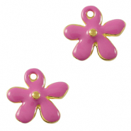 Ciondoli di metallo DQ fiore oro-rosa magenta (privo di nichel)