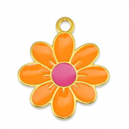 Ciondoli di metallo DQ fiore arancione-fucsia-oro (privo di nichel)