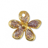 Ciondoli di metallo DQ fiore glitterato lilla-oro (privo di nichel)