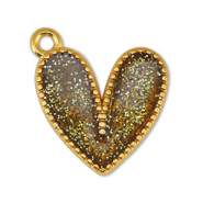 Ciondoli di metallo DQ cuore glitterato topazio-oro (privo di nichel)