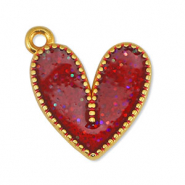 Ciondoli di metallo DQ cuore glitterato rosso-oro (privo di nichel)