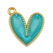 Ciondoli di metallo DQ cuore madreperla turchese-oro (privo di nichel)
