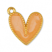 Ciondoli di metallo DQ cuore madreperla arancione chiaro-oro (privo di nichel)