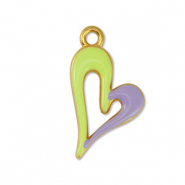 Ciondoli di metallo DQ cuore giallo lime-lilla-oro (privo di nichel)
