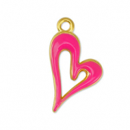 Ciondoli di metallo DQ cuore fucsia-oro (privo di nichel)