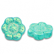 Perline Rep. Ceca boho flower 14mm trasparente turchese verde-rivestimento AB