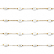 Componenti in acciaio inossidabile catena a rol&ograve; con imitazione di perle ovale oro-bianco