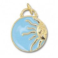 Metallo TQ in ottone ciondolo tonda con sole oro-blu chiaro