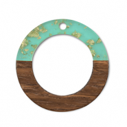 Pendenti di legno tonda verde transparente-oro-marrone