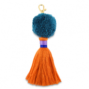 Portachiavi pompon con nappe blu ottanio-arancione-viola