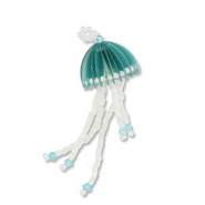 Pendenti con perline di vetro medusa turchese-bianco-transparente con revestimiento bianco