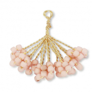 Pendenti con perline di vetro fiore oro-rosa vintage
