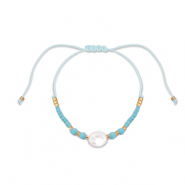 Cavigliere alla moda perline miste blu chiaro-bianco-oro