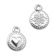 Ciondoli di metallo DQ tonda con cuore/fiore argento antico (privo di nichel)