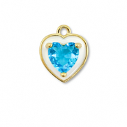 Metallo TQ in ottone ciondolo cuore oro-bianco-blu chiaro