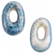 Perline di ceramica greca DQ ovale mosaico blu vivace-biancastro-lilla