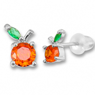 Metallo TQ in ottone orecchini mela argento-arancione caldo