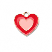 Ciondoli di metallo smalto cuore oro-rosso-rosa pesca