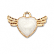 Ciondoli di metallo smalto cuore con ala oro-bianco