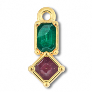 Ciondoli di metallo DQ rettangolo con rombo oro (privo di nichel)-viola-verde