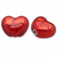 Perline in acciaio inossidabile cuore argento-rosso