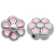 Perline in acciaio inossidabile fiore argento-rosa chiaro-bianco