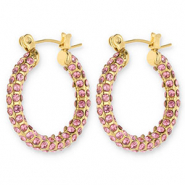 Orecchini in acciaio inossidabil a cerchio con strass oro-rosa