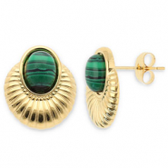 Orecchini in acciaio inossidabil ovale oro-verde scuro-nero