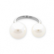 Anelli in acciaio inossidabile perle argento-bianco