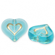 Perline in acrilico cuore blu ottanio-oro