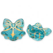 Perline in acrilico fiocco con campanelle di Natale blu ottanio-oro