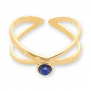 Anelli in acciaio inossidabile con pietra naturale oro-blu scuro