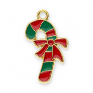 Ciondoli in acciaio inossidabile bastoncini di zucchero con fiocco oro-rosso-verde